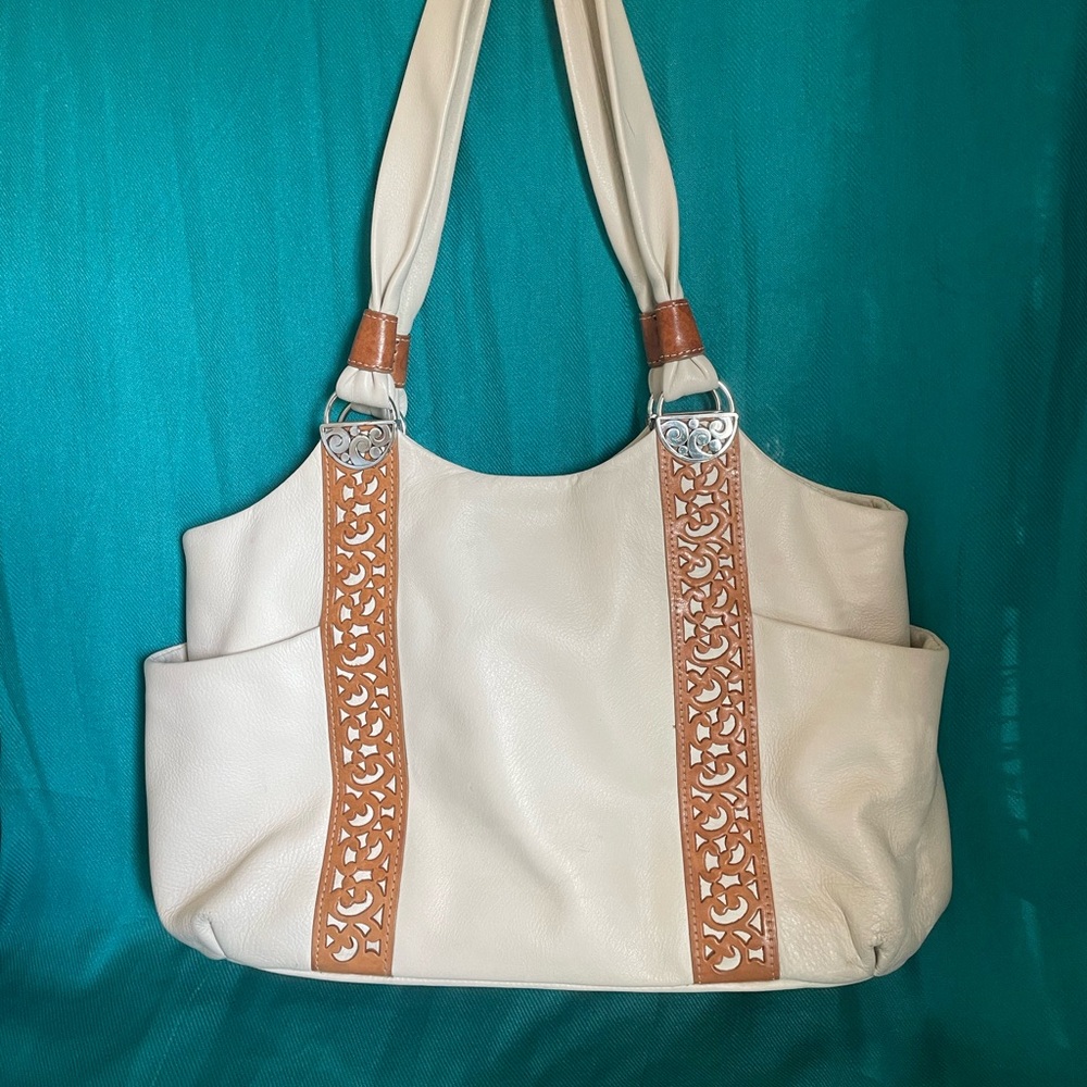 Brighton handbag.Soft, cream leather. Unique silver hardware.